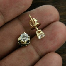 Certified 1/2 TCW Round Natural Diamond Stud Earrings Unisex 14K Yellow Gold