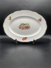 Digoin & Sarreguemines porcelain oval dish, vegetable pattern, gold border