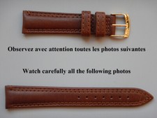18 mm BRACELET CUIR VACHETTE VÉRITABLE MARRON DOUBLE COUTURE BELLE QUALITÉ