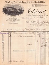 PARIS NOGENT EN BASSIGNY THIERS - FACTURE THINET MANUFACTURE COUTELLERIE - 1922