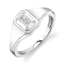 14K White Gold Diamond Signet