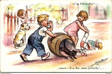 S19973 postcard illustrator Germaine Bouret - v'là l'tonnelier ...