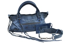 Auth BALENCIAGA Classic The First 2Way Shoulder Hand Bag Leather Blue 3478M