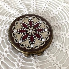 Miroir Rond Compact Laiton Émail Pierres Du Rhin Miroir De Poche Maquillage