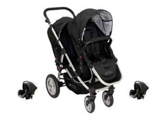Poussette trio double/gemellaire noire avec 2 sièges auto pour enfants