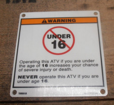 Yamaha Grizzly quad  Age Warning plate 4XE-F415A-00 NOS.Bagged.