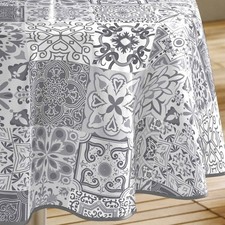 Nappe - Toile cirée ronde - diamètre 160 cm - Persane, mosaïque - Gris