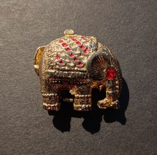 Antique Golden Elephant Shape Pill Box - Souvenir Thailand - Vintage 1970-1990.