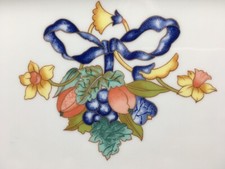 Bernardaud Limoges Borghese France 8” X 6” porcelain dish blue ribbon daffodils