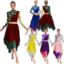 Women Dancewear Dancing Robe Flamenco Dresses Liturgical Mock Neck Modern Long