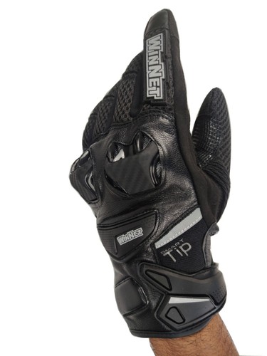 Gants moto cuir et tissu - cuir,