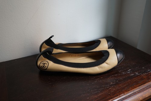 Chanel ballerine cuir beige - chanel,