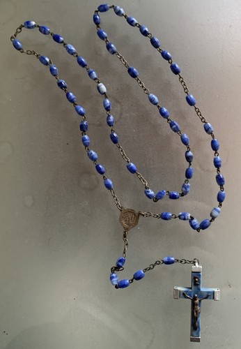 Ancien chapelet perles bleues