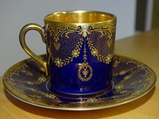 ROSENTHAL SELB ANTIQUE PORCELAIN MOCHA CUP MOD 4503 BLUE GOLD ENAMEL