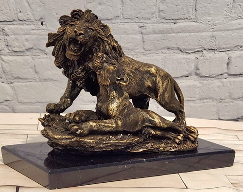Bronze lion couple statue - bronze,