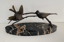 Acienne statue sculpture en bronze Art Deco signé LORINO oiseaux socle marbre