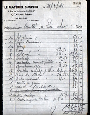 PARIS (II°) LAMPS & ELECTRICAL EQUIPMENT Simplex "OTTAVIANI" invoice in 1941