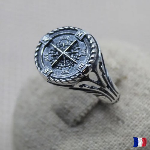 Chevalière boussole argent - boussole,