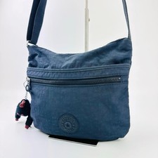 Kipling Navy Nylon Shoulder Bag Monkey Charm Logo Lightweight Casual Japan