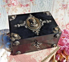 ANTIQUE 19th Century Blackened Wooden Renaissance Style Decor Box With Key!