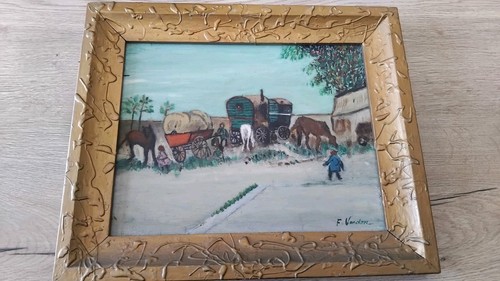 Art naïf vue - roulotte, gitan