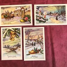 4 Antique NEW Fantasy MERRY SNOW CHRISTMAS Postcards