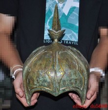 12.8"Old Chinese bronze Gilt Made Antiquity Generals Crash Helmet Casque Hat