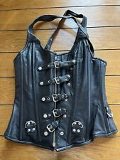 HL14077 Corset Real Leather Steel Boned Strap Lacing Bustier Size M