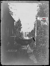 Baby, pram, antique photo glass plate, black & white negative 9x12 cm