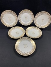 Suite of 6 Porcelain Dessert Plates Old Paris Palmette Decor Gold 19th Century