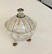Antique Cut Glass Tripod Sugar Bowl with Penny Lid