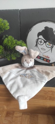 Doudou lapin beige bleu - , blanc
