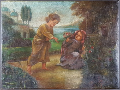 Ancien tableau scène - tableau, "scène