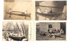 (4) Real Photo Postcards RPPC - Lot of 4: People and Canoe/Rowboat