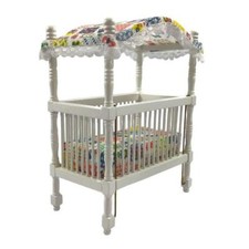 Lit De Poupée Avec Canopy Patchwork Miniature Blanc Pour Bébé