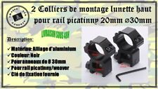 2 colliers de montage lunette haut picatinny 20mm diamètre 30mm