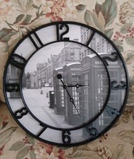IKEA AVBILD Large 15" Round Wall Clock Classic Black & White London Phone Booths