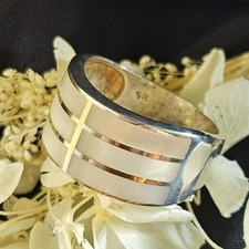 Bague Jonc Artisan Argent 925 Marqueterie Nacre Taille 58 Poinçon Titre Orfèvre