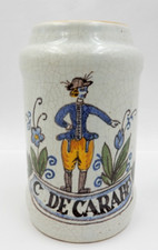 ANTIQUE HAND-PAINTED MAJOLICA ALBARELLO APOTHECARY JAR, "C DE CARABE"