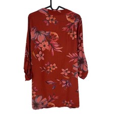 Robe À Manches Longues À Col En V Floral Rouge Paprika Femme Taille 1 / S