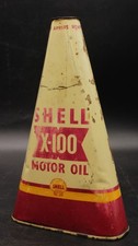 Ancien Tres Rare Bidon Italien Boite Triangle Huile Shell X-100 Motor Oil Tin