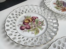 Vintage 9 openwork plates earthenware, porcelain Germany fruit decor