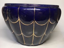 Very large blue ceramic pot cache oven and gold H 20 D 30 opening 25.5 cm