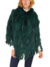 Poncho,cape en fourrure lapin, Capuche, couleur Vert