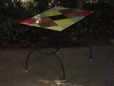 Dapoint Design 1950s Formica Multi Color Coffee Table + Sublime Glass Rest.