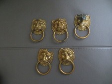 1 Antique Bronze or Brass Lion Head Furniture Handle