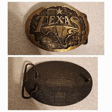 Vtg SOLID BRONZE TEXAS LONE STAR LONGHORN OIL DERRICK ARMADILLO BELT BUCKLE 