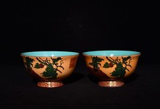A Pair Fine Chinese Handmade Painting Colour enamels Porcelain Pumpkin Bowl