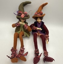 2 Woodland Fairy Pixie Elf Leaf Dolls Christmas Seasonal Decor Ornament Bendable