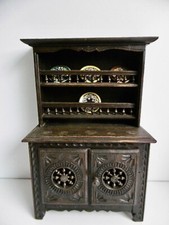 BUFFET/VAISSELIER MINIATURE BRETON ANCIEN + ASSIETTES HENRIOT QUIMPER Ht 35 cm